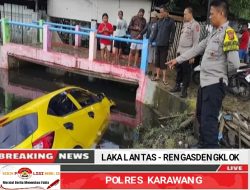 Polres Karawang Sigap Kelokasi laka lantas Roda Empat dan Roda Dua Masuk Ke Irigasi di Rengasdengklok